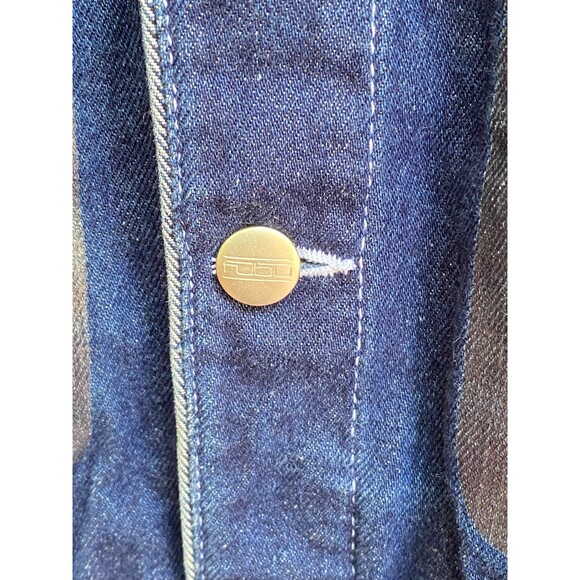 Vtg Y2K 90s Fubu Collection Denim Trucker Jacket Wax flap pocket accent Size Y/L - Picture 7 of 10